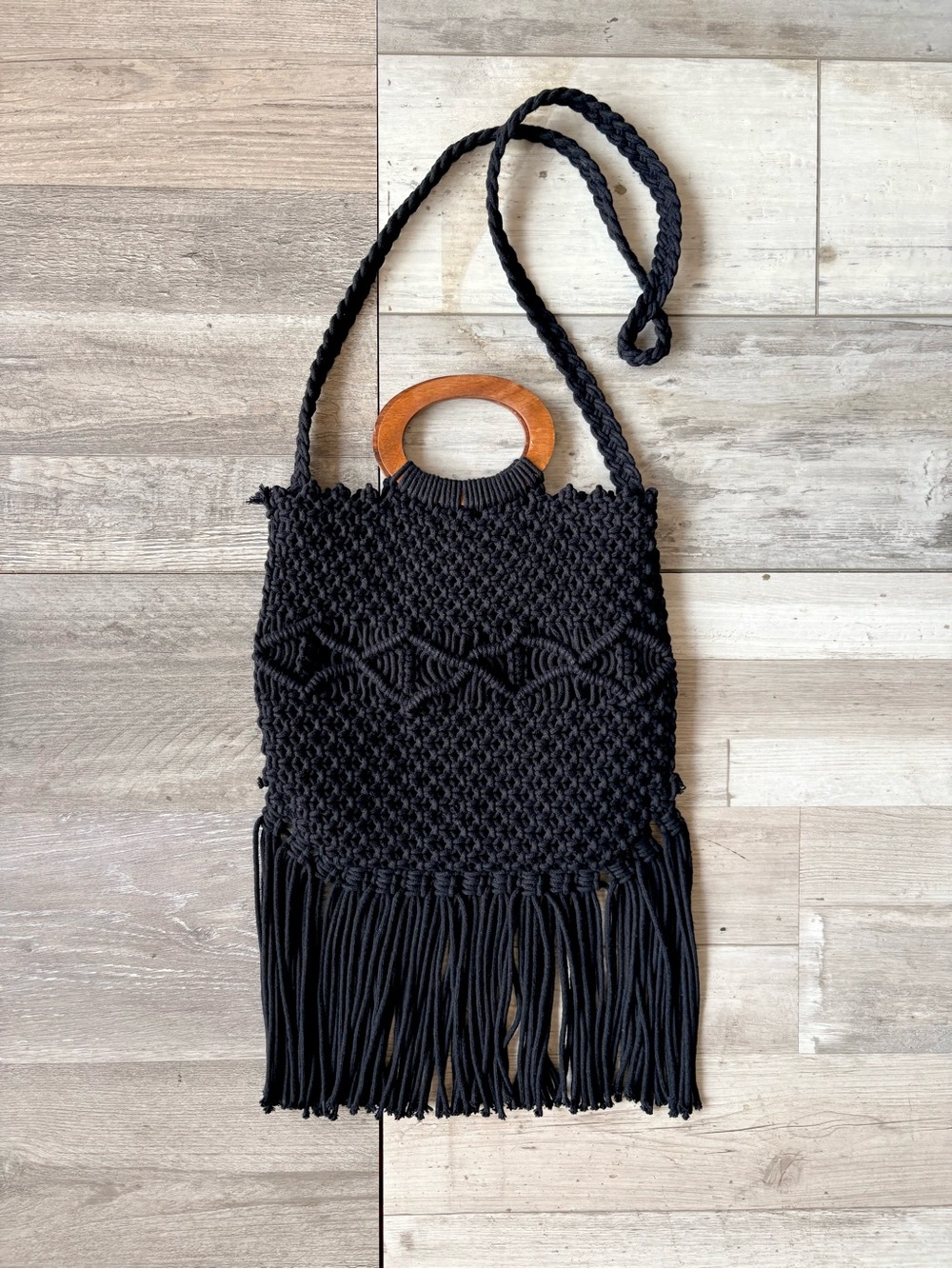 Danielle Nicole Macrame Crossbody Bag Black